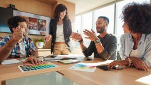 Group of multi ethnic people during business meeting.