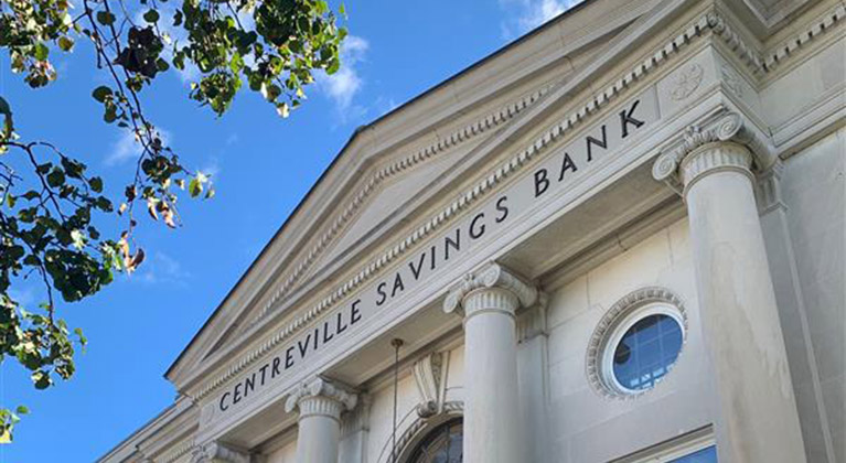 Image of Centreville Savings Bank on a sunny day