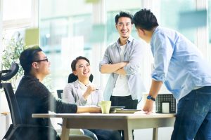 group of professionals talking