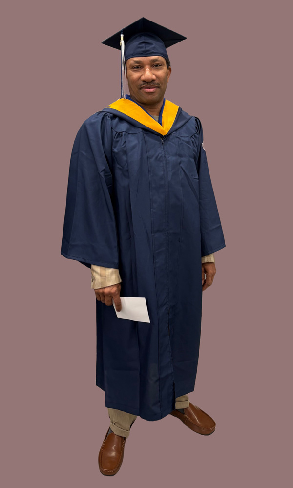 Chef Huie Martin in his graduation cap and gown.
