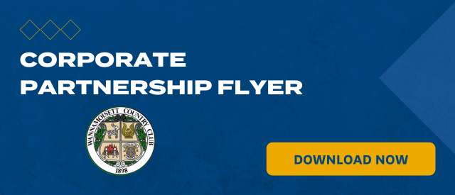 Blue banner that states "Corporate Partnership Flyer" with a yellow "Download Now" button and the Wannamoisett Country Club logo