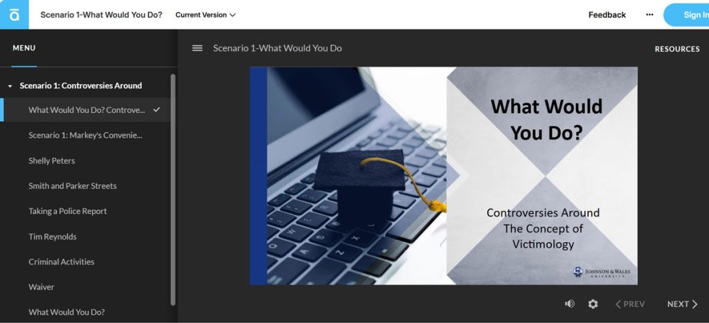 Title slide from the interactive series on Victimology, titled "What Would You Do?"