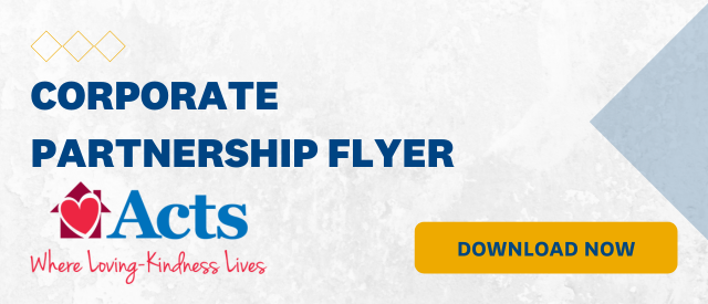 White banner that states "Corporate Partnership Flyer" with a yellow "Download Now" button and the Acts Retirement logo