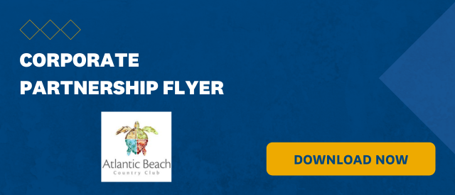 Blue banner that states "Corporate Partnership Flyer" with a yellow "Download Now" button and the Atlantic Beach Country Club logo