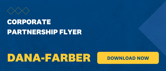 Blue banner that states "Corporate Partnership Flyer" with the words Dana-Farber in the lower left corner next to a yellow "Download Now" button