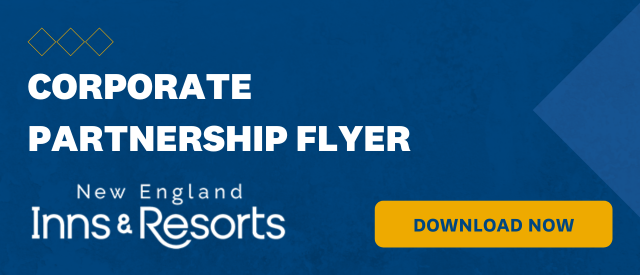 Blue banner that states "Corporate Partnership Flyer" with a yellow "Download Now" button and the New England Inns & Resorts Association logo