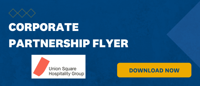 Blue banner that states "Corporate Partnership Flyer" with a yellow "Download Now" button and the Union Square Hospitality Group logo