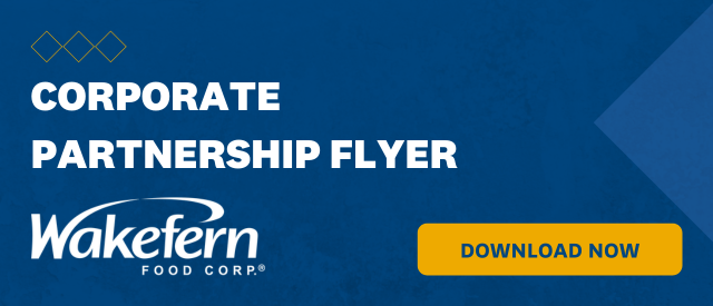 Blue banner that states "Corporate Partnership Flyer" with a yellow "Download Now" button and the Wakefern Food Corp. logo