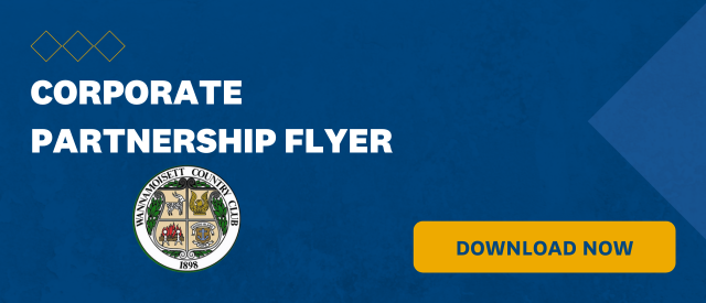 Blue banner that states "Corporate Partnership Flyer" with a yellow "Download Now" button and the Wannamoisett Country Club logo