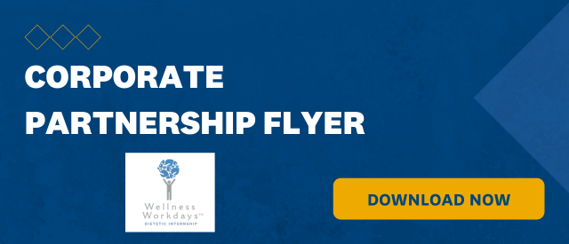 Blue banner that states "Corporate Partnership Flyer" with a yellow "Download Now" button and the Wellness Workdays logo