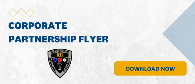 Blue banner that states "Corporate Partnership Flyer" with a yellow "Download Now" button and WESTCOMM Regional Dispatch logo