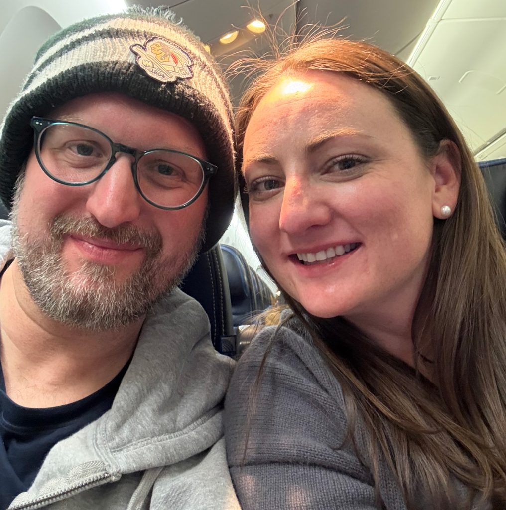 Stephen Taylor with his wife, Emily Adams.