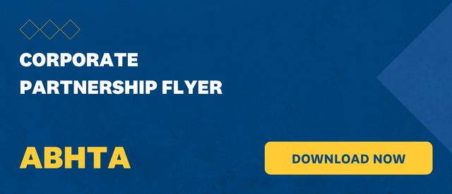 Blue banner that states "Corporate Partnership Flyer" with the word ABHTA in the lower left corner next to a yellow "Download Now" button